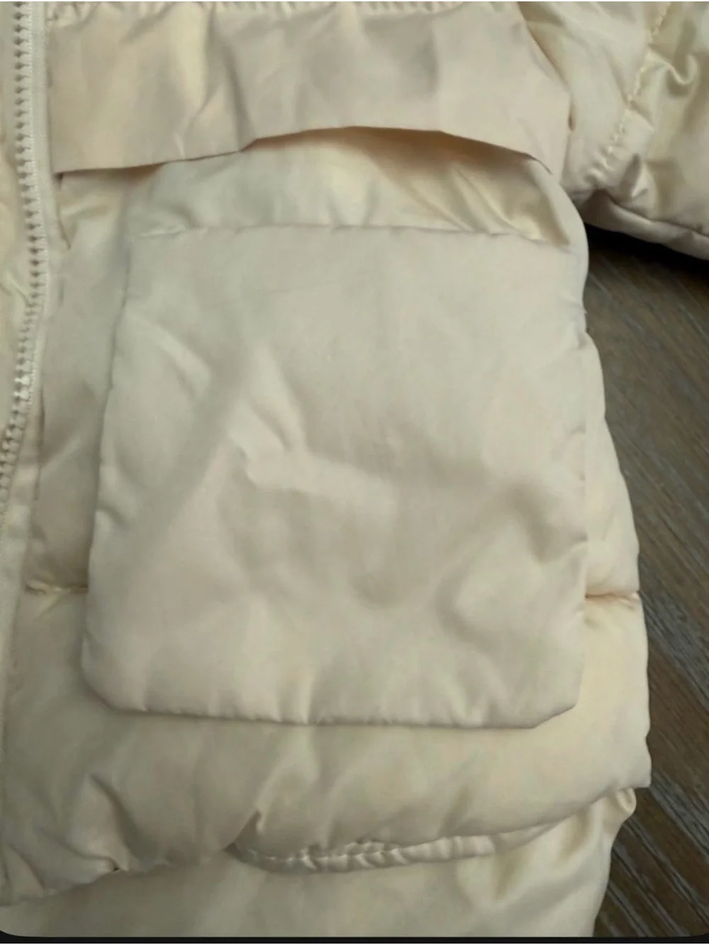 Toddler Cream Puffer Jacket with Hood and Ear Detail
